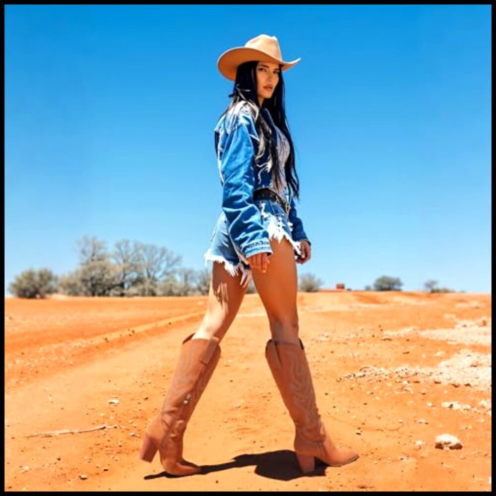 Knee High Cowboy Boots Suede Rhinestone Embroidered Western Chunky Heel Pointed - Picture 3 of 7